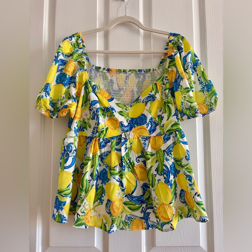 SHEIN Curve Floral Lemon Print Babydoll Top NWOT 2XL